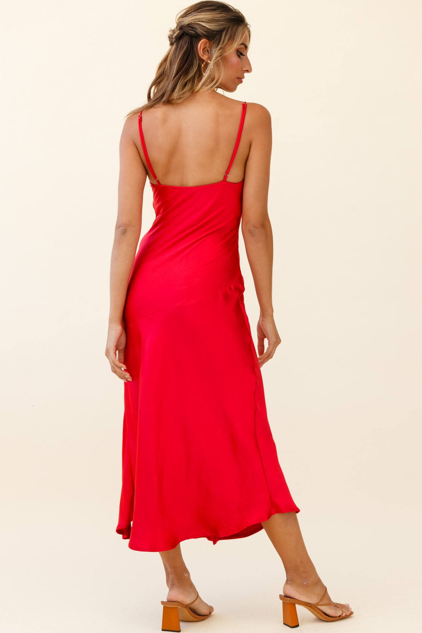Downtown Cami Strap Front Split Midi Dress Wine by Selfie Leslie