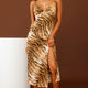 Downtown Cami Strap Front Split Midi Dress Tiger Print