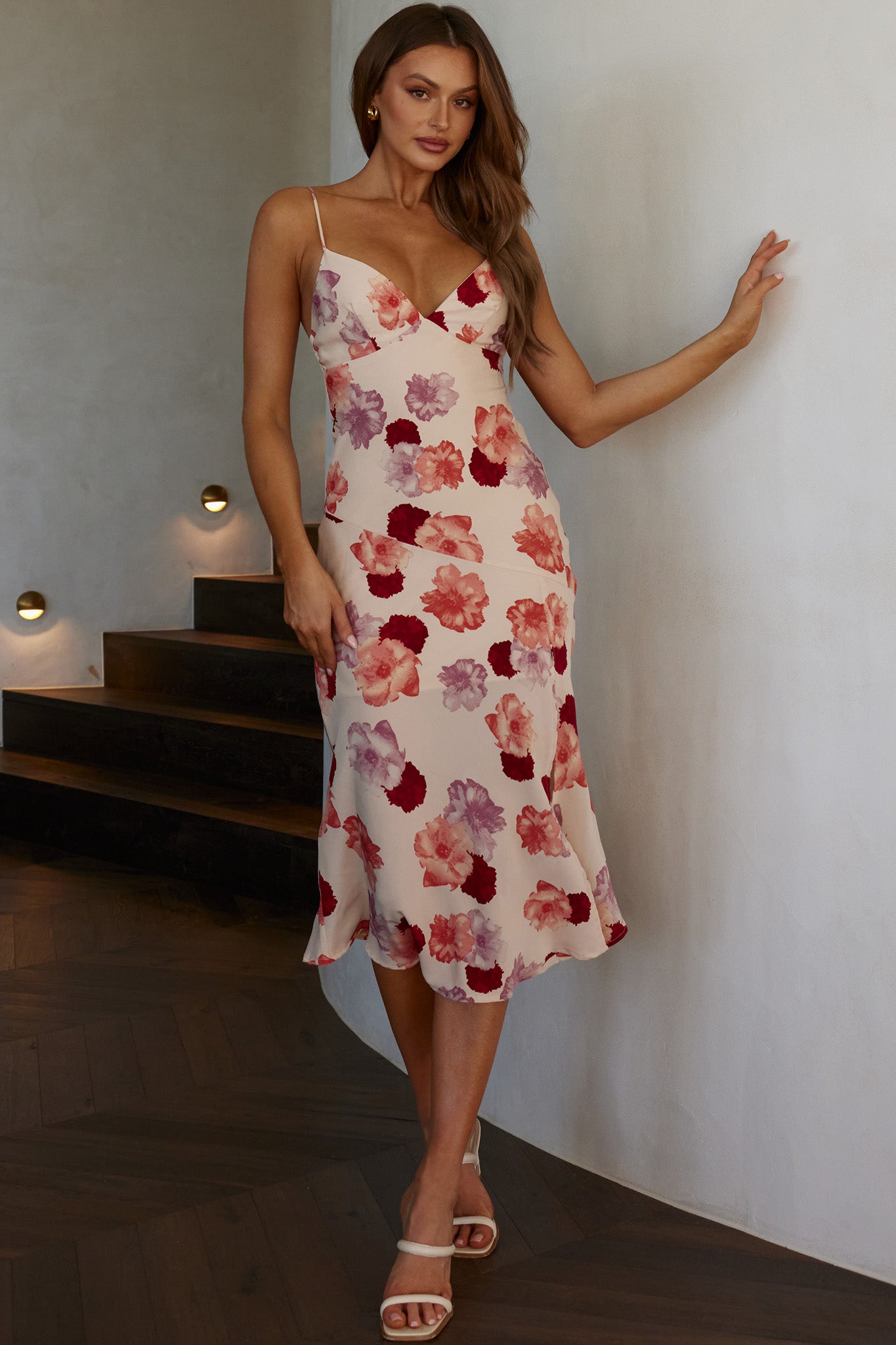Downtown Cami Strap Front Split Midi Dress Desert Rose