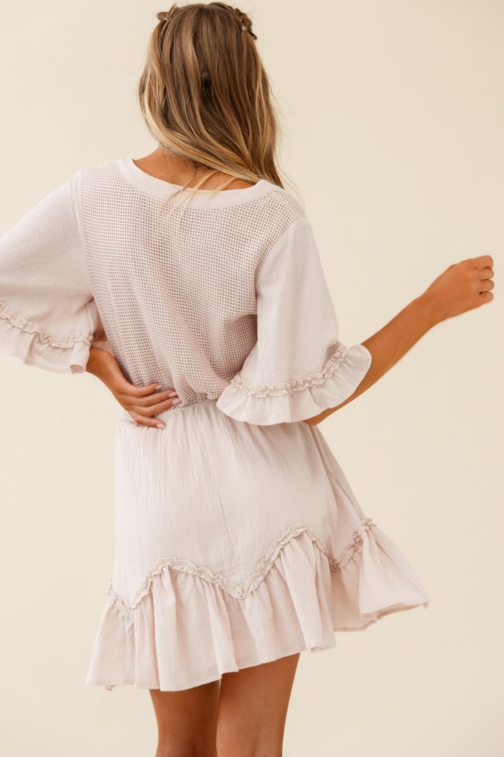 Play It Again Bust Placket Mesh Detail Dress Beige by Selfie Leslie