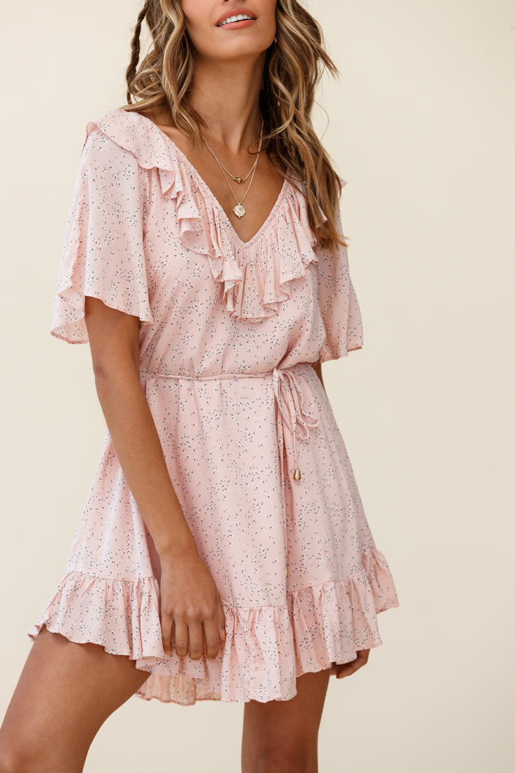 Piper V-Back String Tie Dress Floral Print Pink by Selfie Leslie