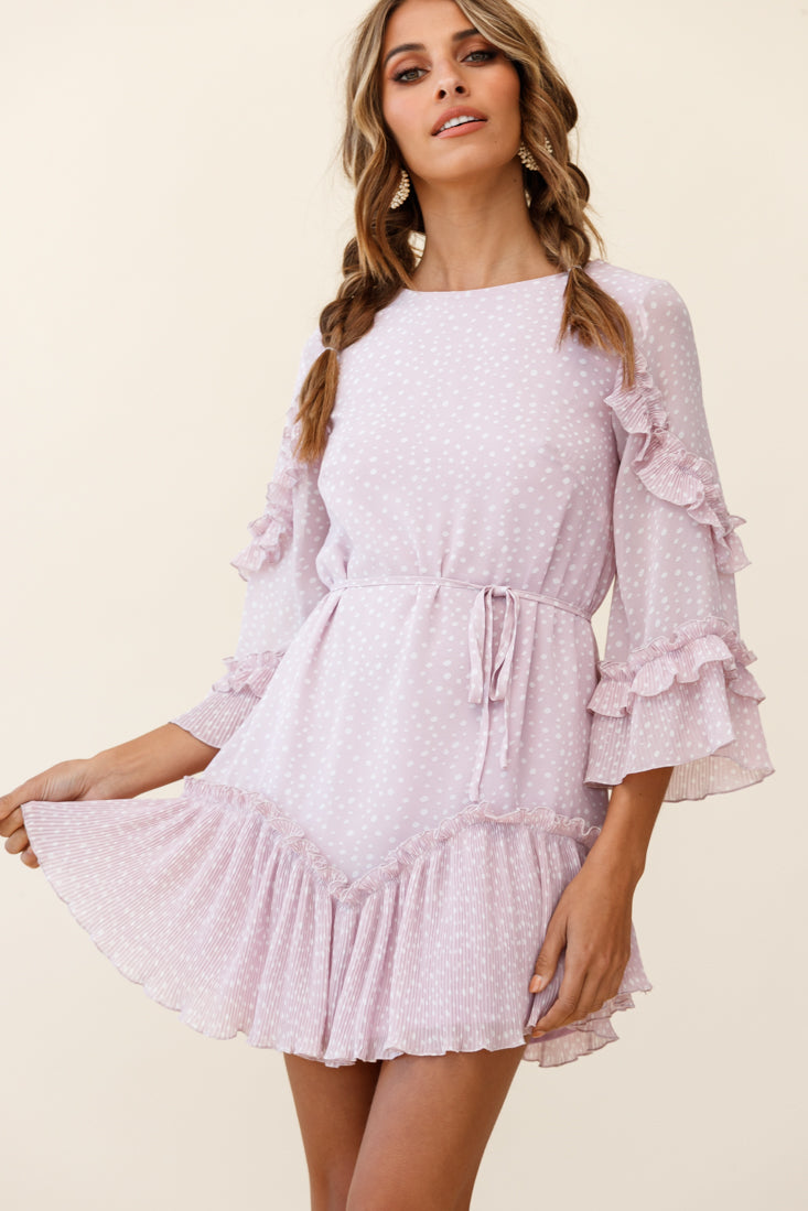 Yours Sincerely Three-Quarter Sleeve Accordion Pleat Dress Speckle Print Pink by Selfie Leslie