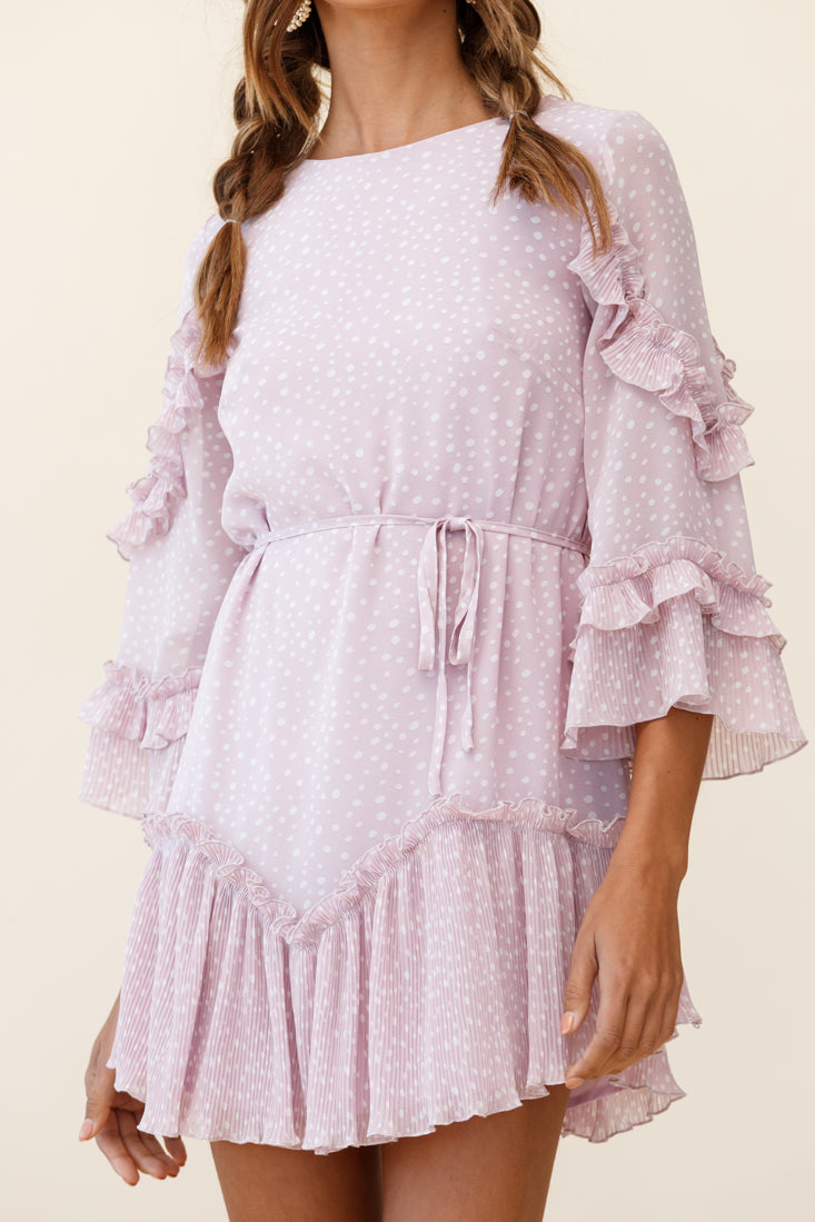 Yours Sincerely Three-Quarter Sleeve Accordion Pleat Dress Speckle Print Pink by Selfie Leslie
