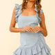 Annie Ruffle Shoulder Strap Layered Hem Mini Dress Denim Blue