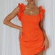 Annie Ruffle Shoulder Strap Mini Dress Orange