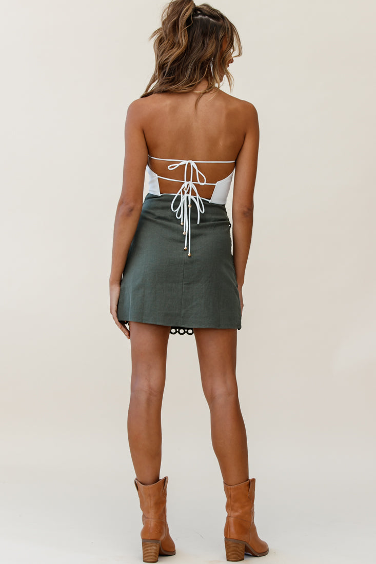 Dinah Crochet Overlay Skirt Khaki Green by Selfie Leslie