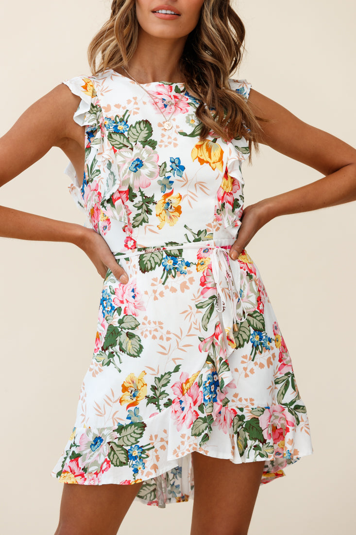 Endless Love Sleeveless Ruffle Dress Floral Print White by Selfie Leslie