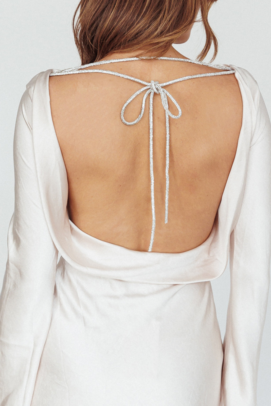 Thank Me Later Long Sleeve Diamante Rope Dress Champagne by Selfie Leslie