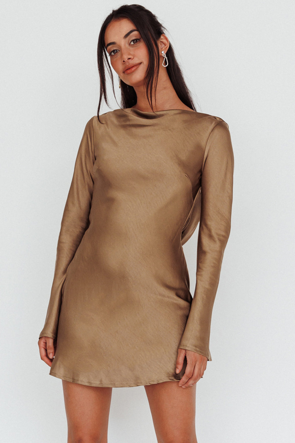 Thank Me Later Long Sleeve Diamante Rope Dress Olive by Selfie Leslie