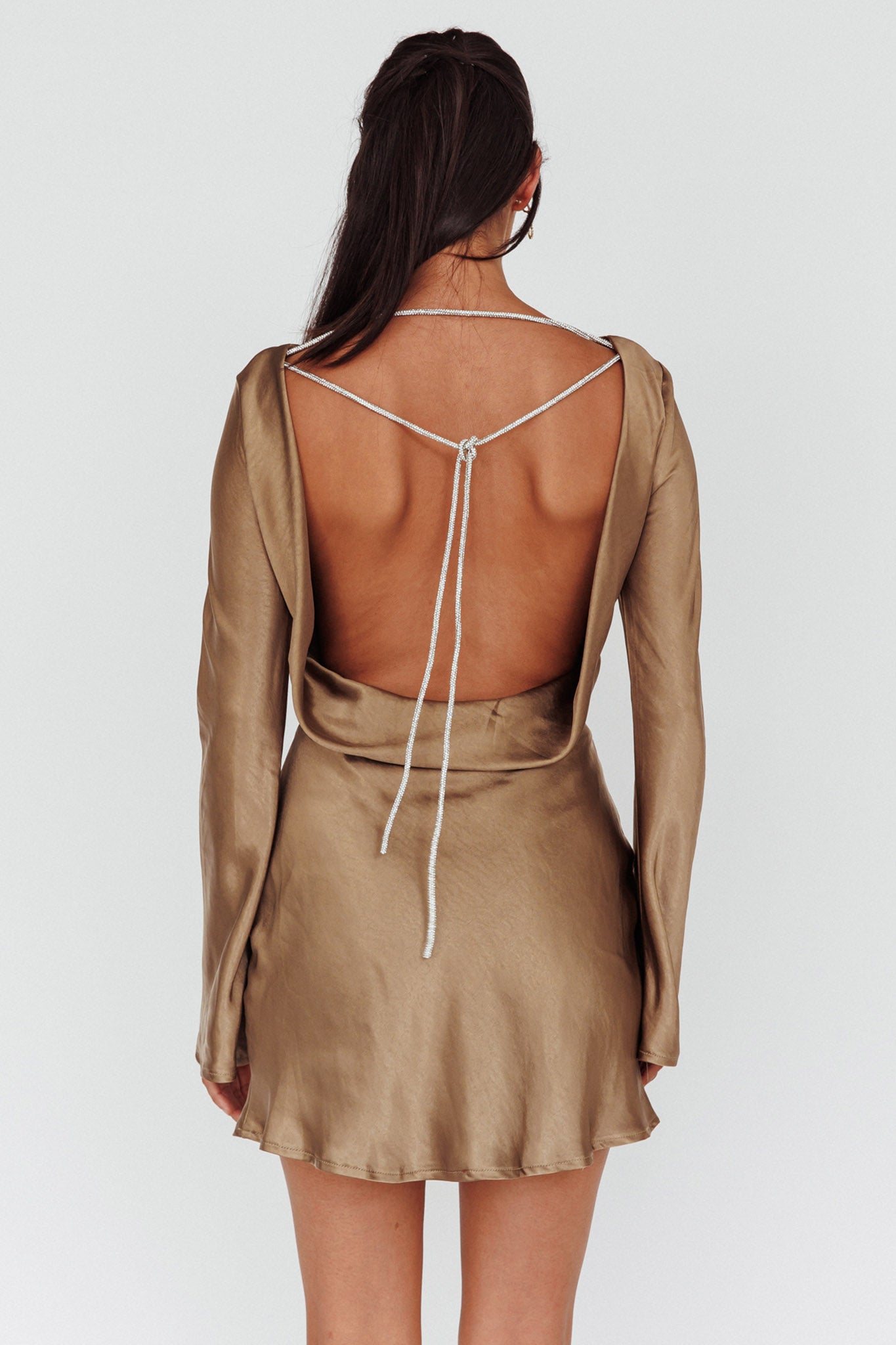 Thank Me Later Long Sleeve Diamante Rope Dress Olive by Selfie Leslie