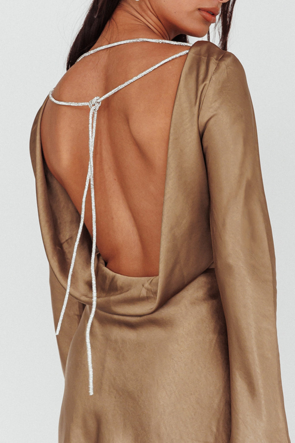 Thank Me Later Long Sleeve Diamante Rope Dress Olive by Selfie Leslie