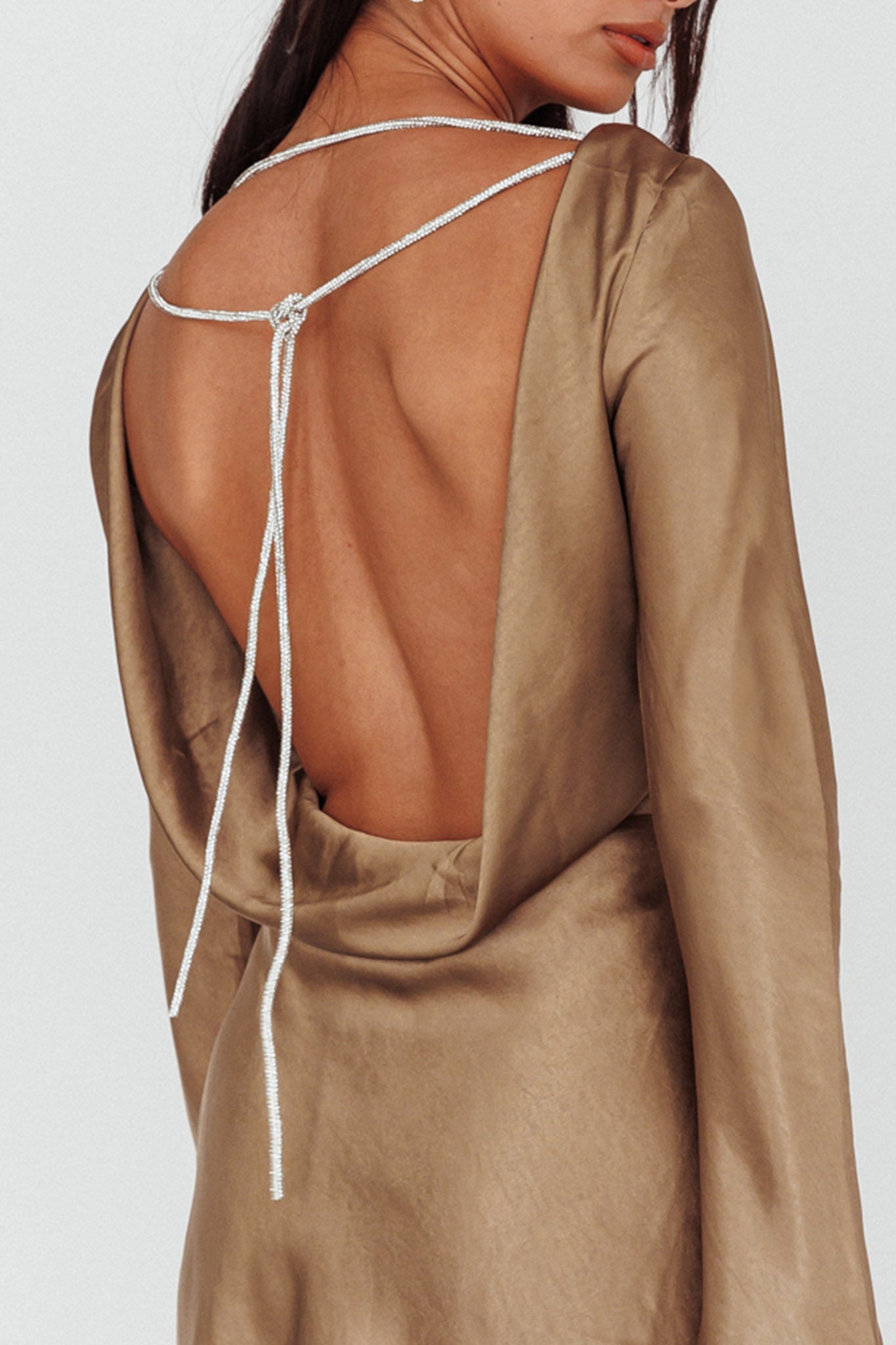 Thank Me Later Long Sleeve Diamante Rope Dress Olive by Selfie Leslie