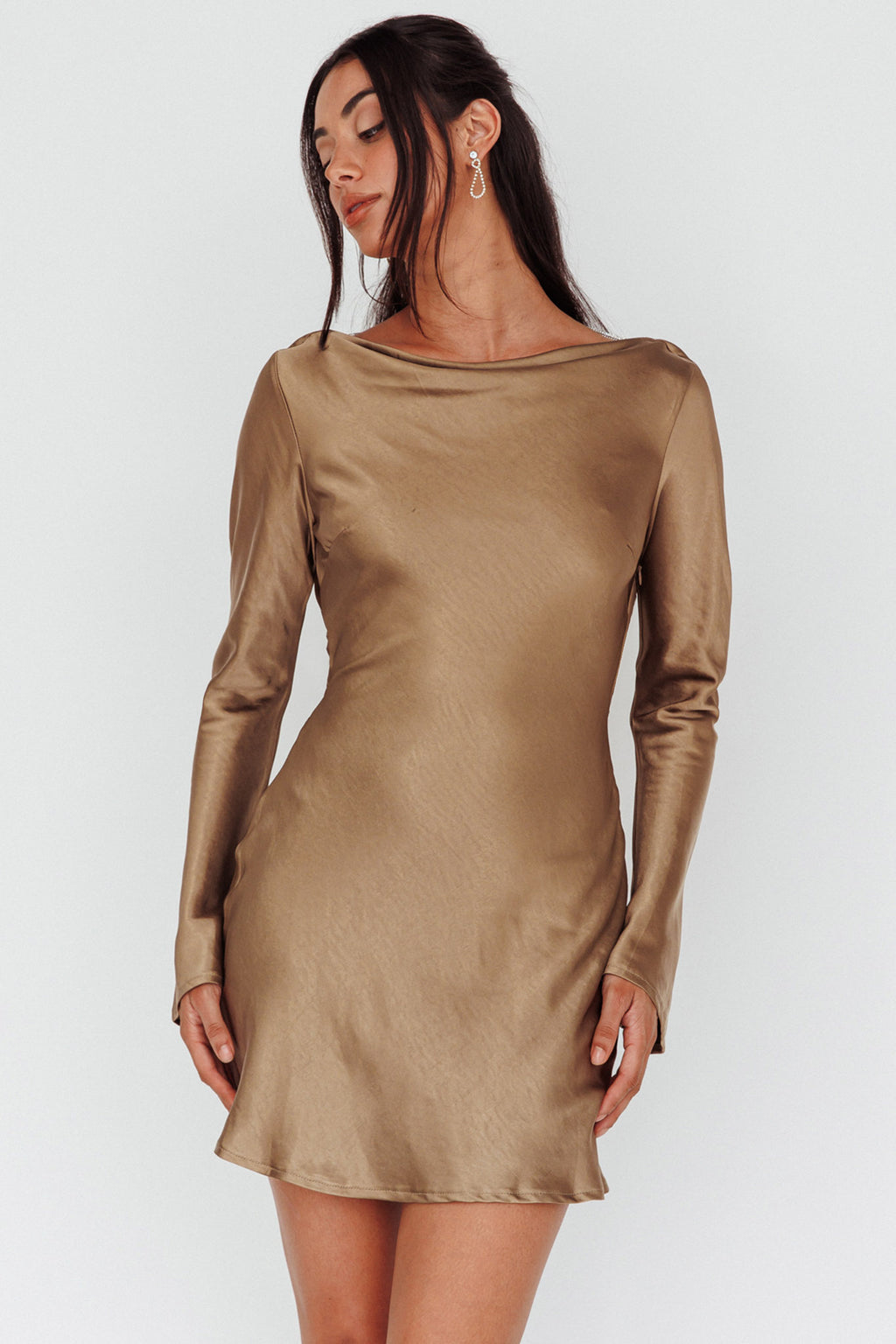 Thank Me Later Long Sleeve Diamante Rope Dress Olive by Selfie Leslie