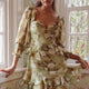 Desiree 3/4 Sleeve Sweetheart Neckline Frill Dress Floral Green
