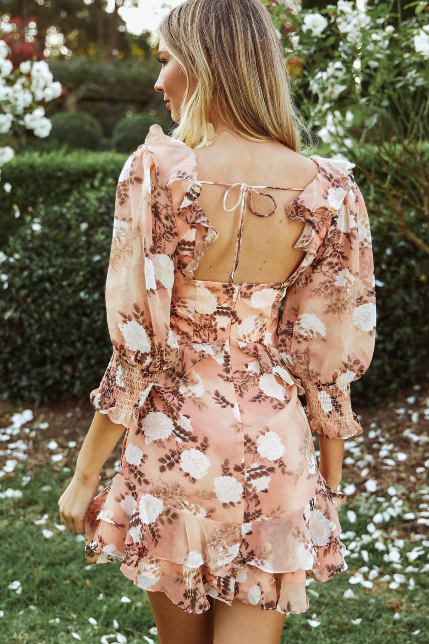 Desiree 3/4 Sleeve Sweetheart Neckline Frill Dress Floral Print Rose by Selfie Leslie