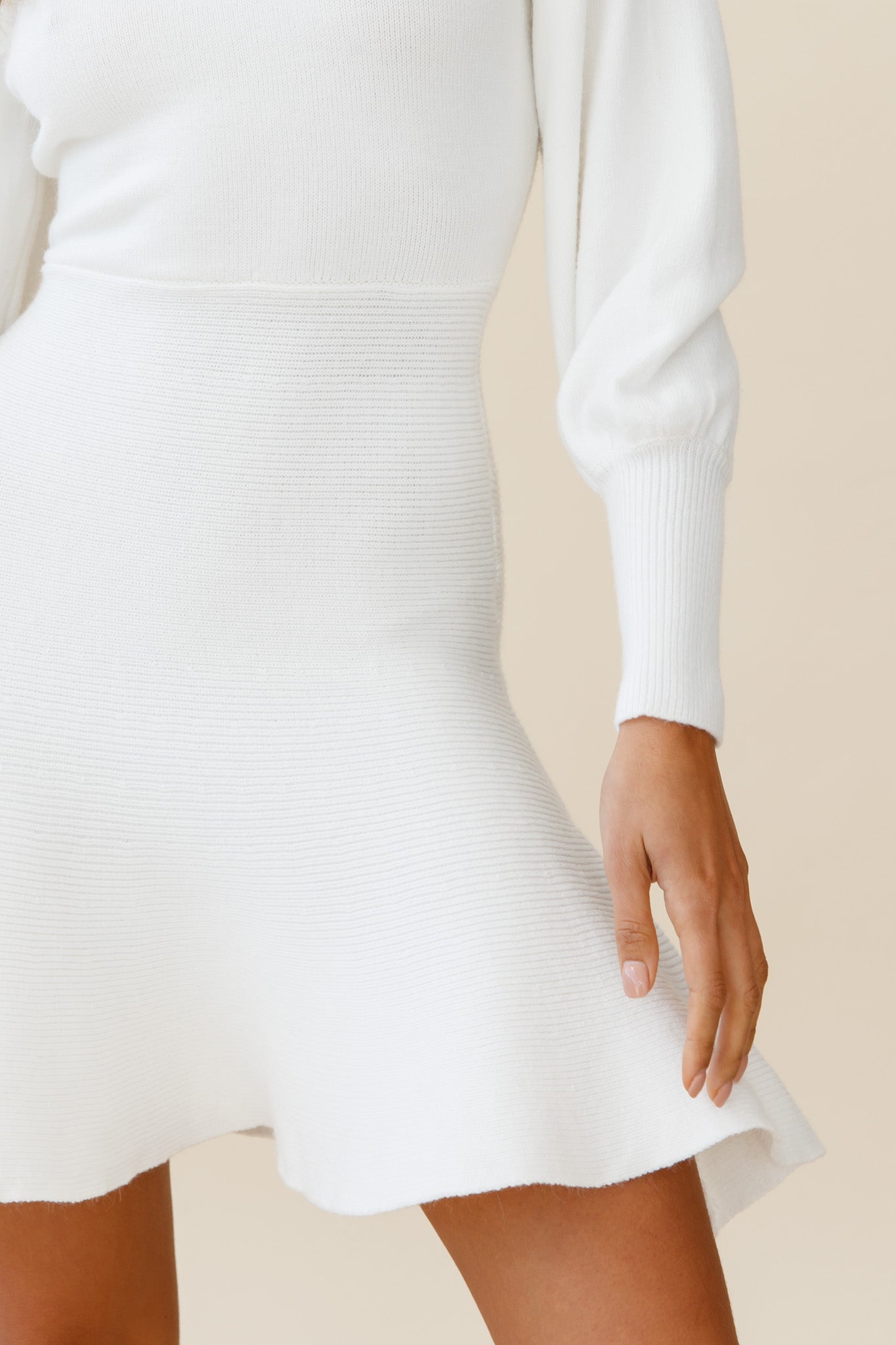 Montmarte Lantern Sleeve Fluted Hem Dress White by Selfie Leslie