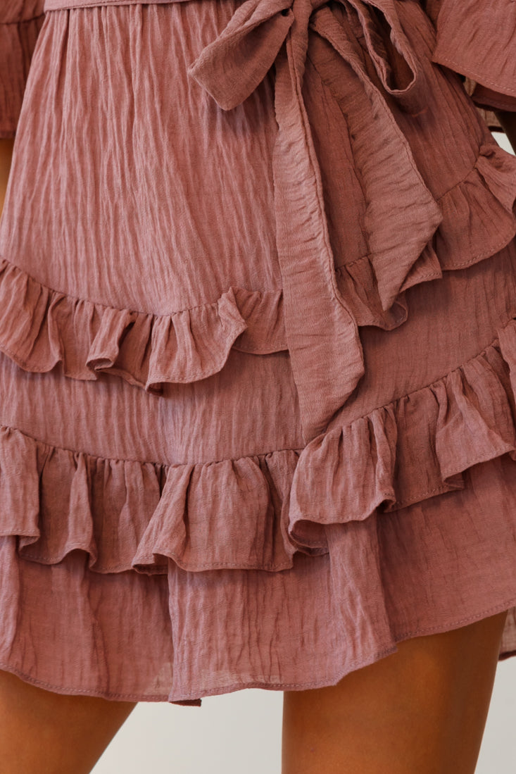 Time Will Tell Angel Sleeve Frill Detail Dress Antique Rose by Selfie Leslie