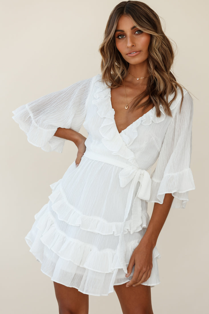 Time Will Tell Angel Sleeve Frill Detail Dress White by Selfie Leslie