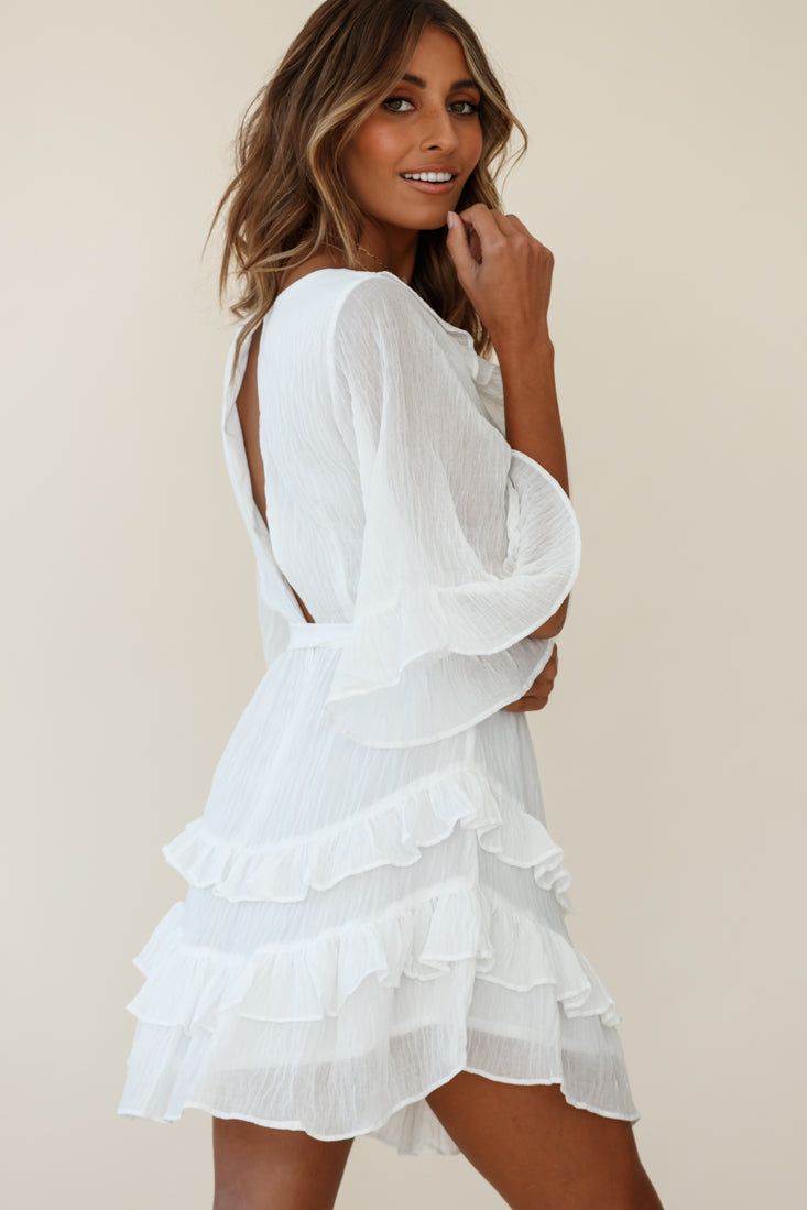 Time Will Tell Angel Sleeve Frill Detail Dress White by Selfie Leslie