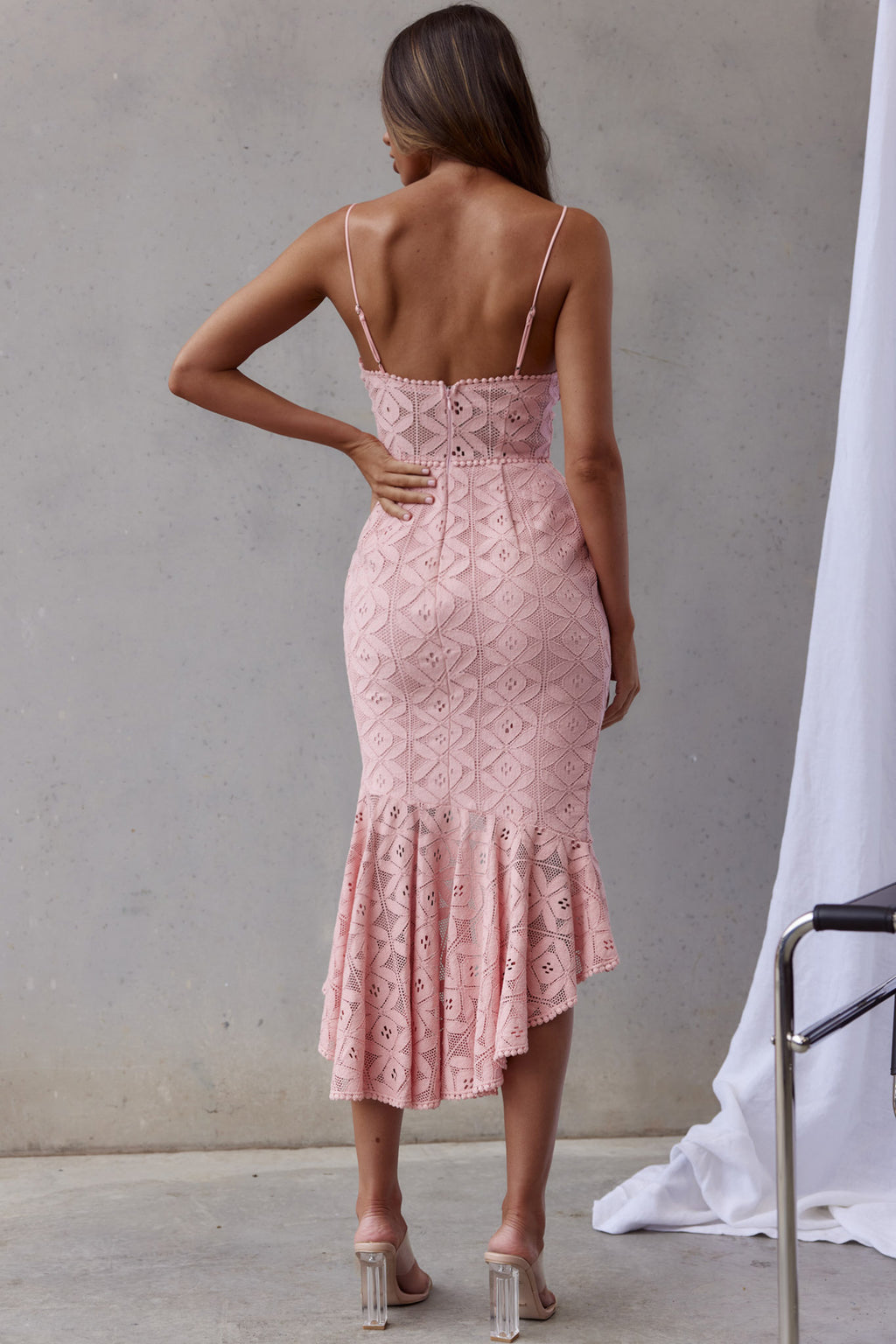 Talk About Me High Low Hem Circle Trim Midi Dress Blush by Selfie Leslie