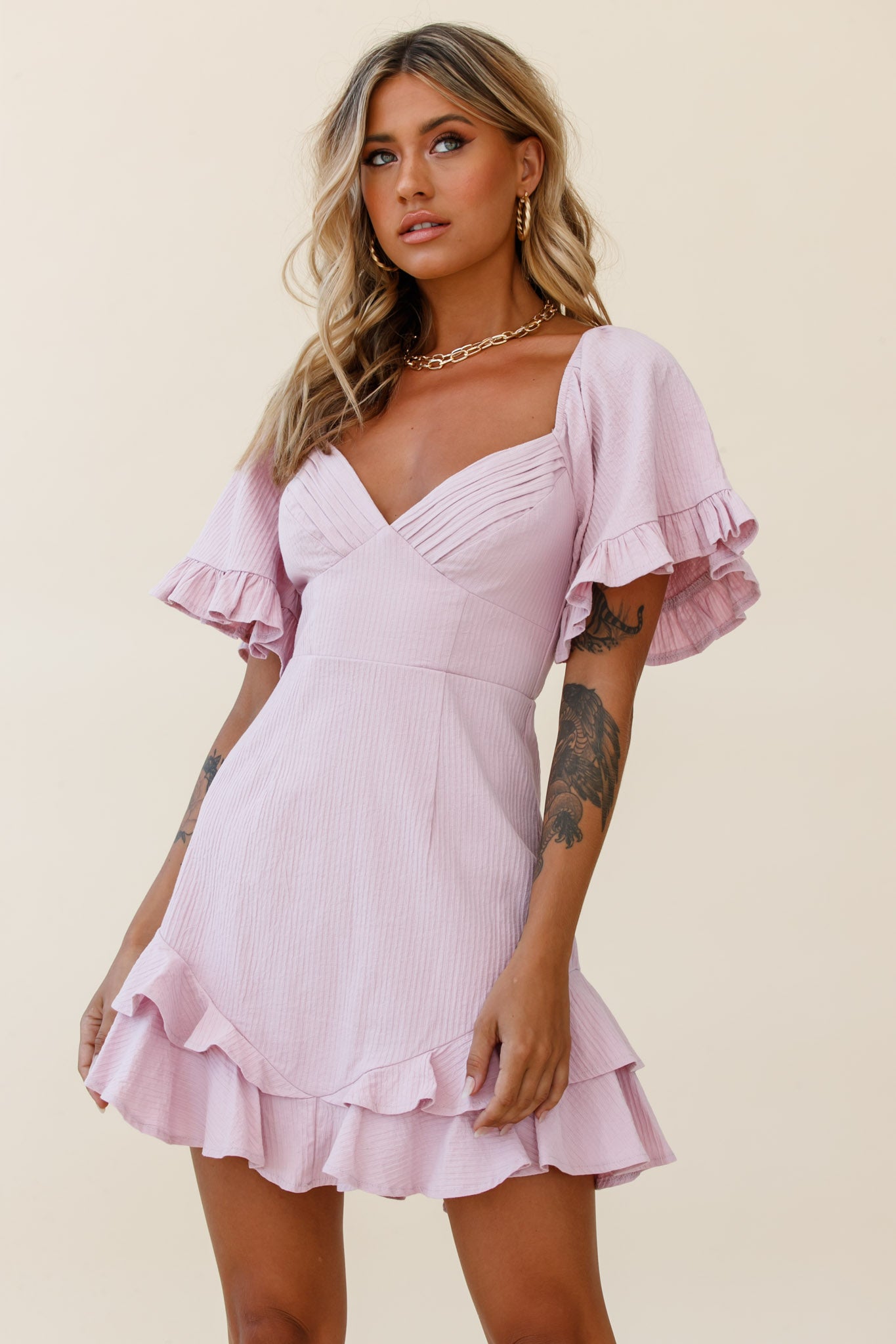 Corina Pleated Bust V-Back Dress Blush by Selfie Leslie