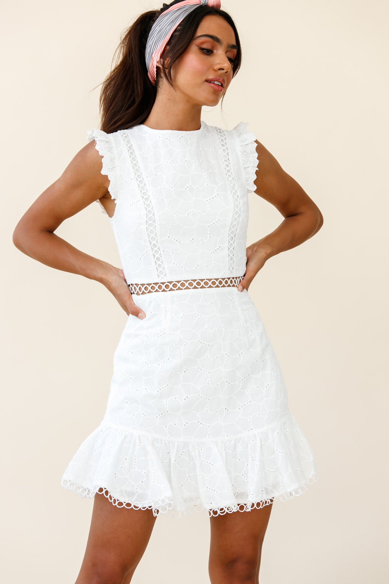 Reaching For Stars Corset Back Broderie Anglaise Dress White by Selfie Leslie