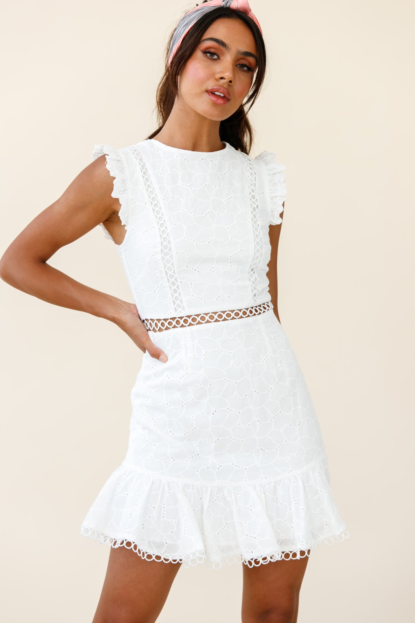 Reaching For Stars Corset Back Broderie Anglaise Dress White by Selfie Leslie