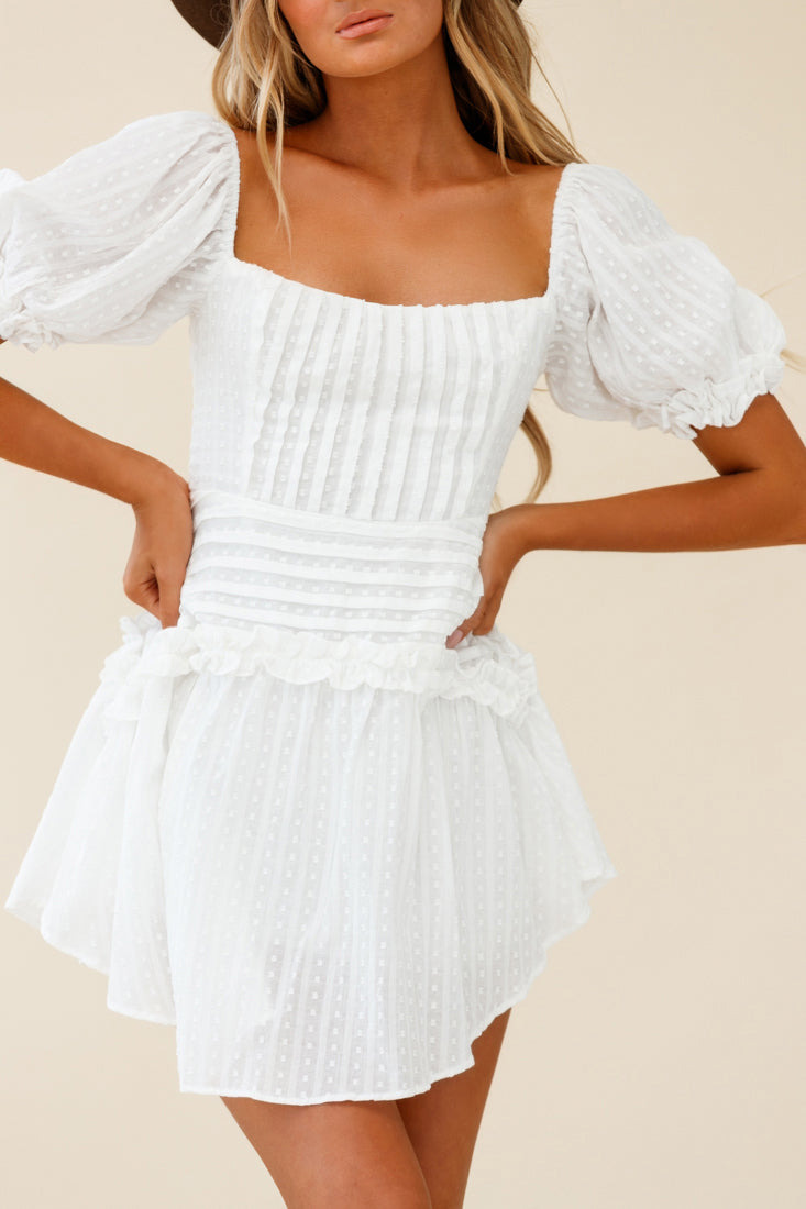 Sunshine Lane Milkmaid Sleeve Lace-up Back Dress White by Selfie Leslie