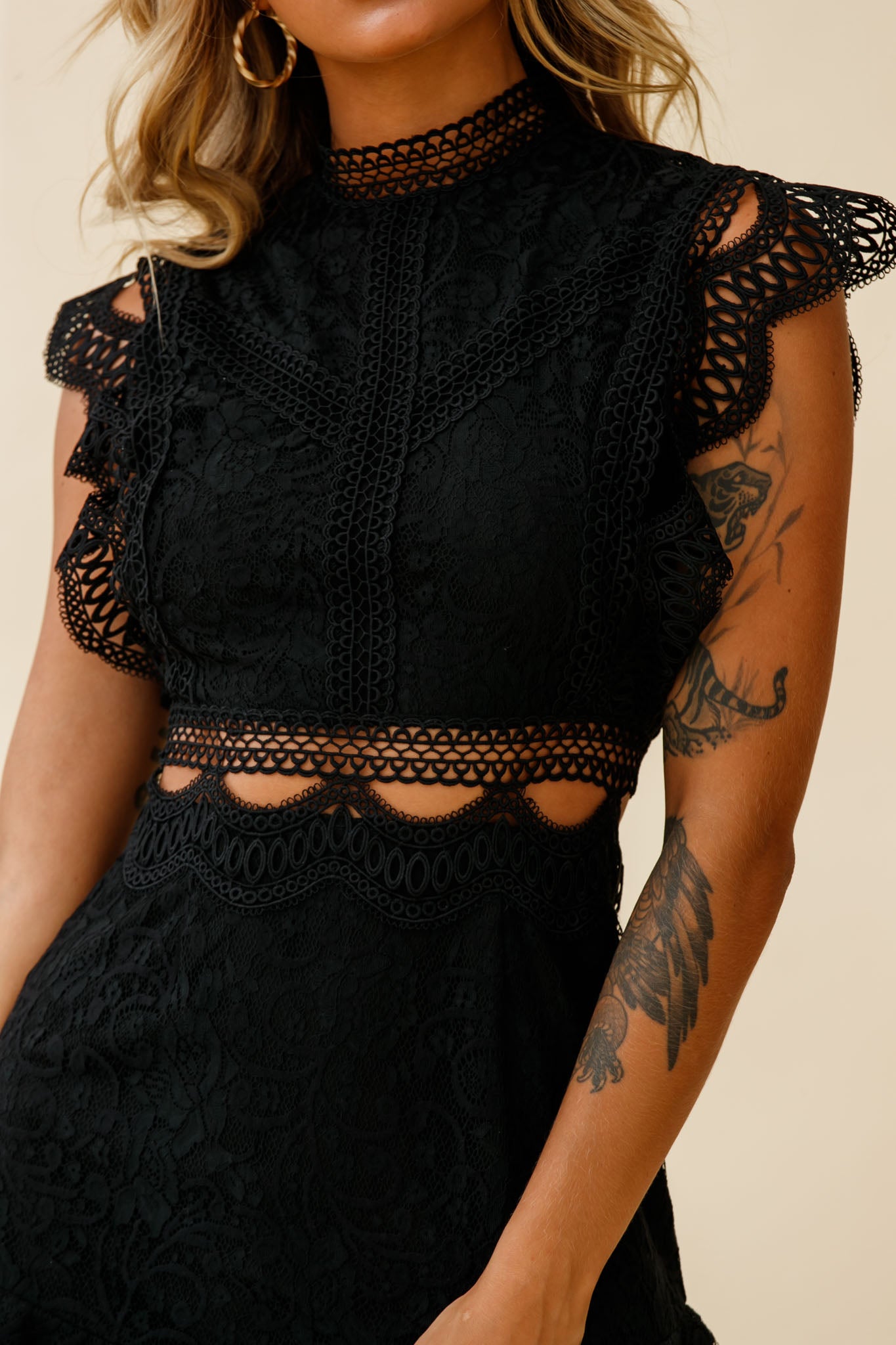 Shop the Elisha Crochet Detail Lace Overlay Dress Black | Selfie Leslie
