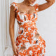 Liz Gathered Bust Frill Trim Dress Abstract Floral Orange