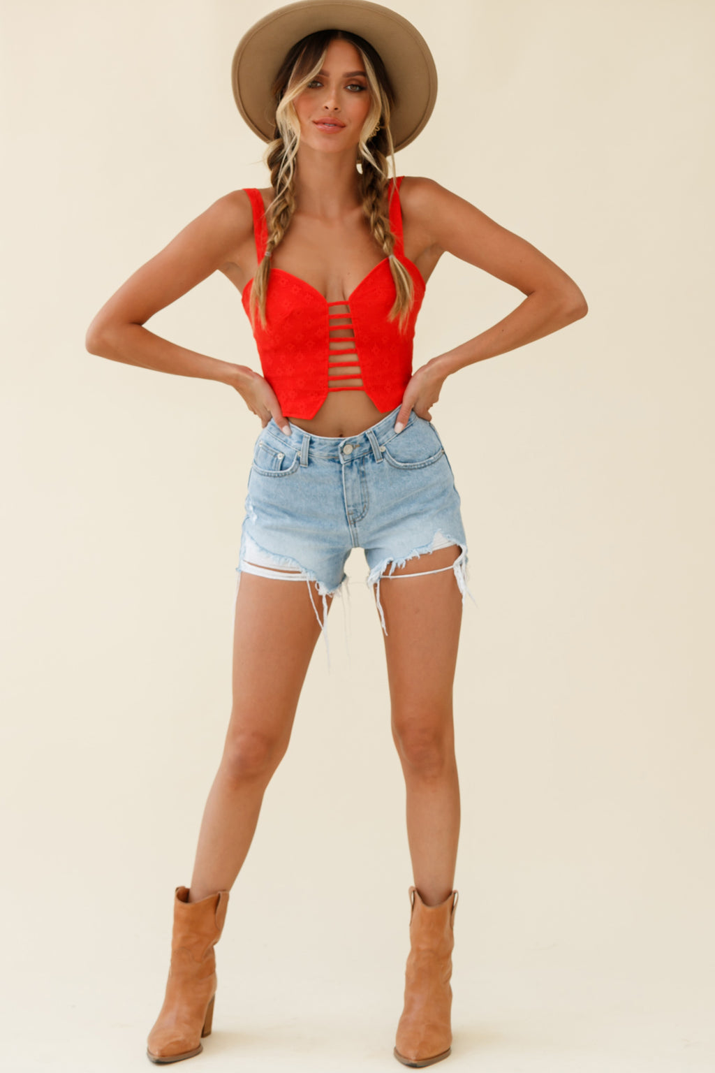 Head West Cut-Out Wide Strap Crop Top Red by Selfie Leslie