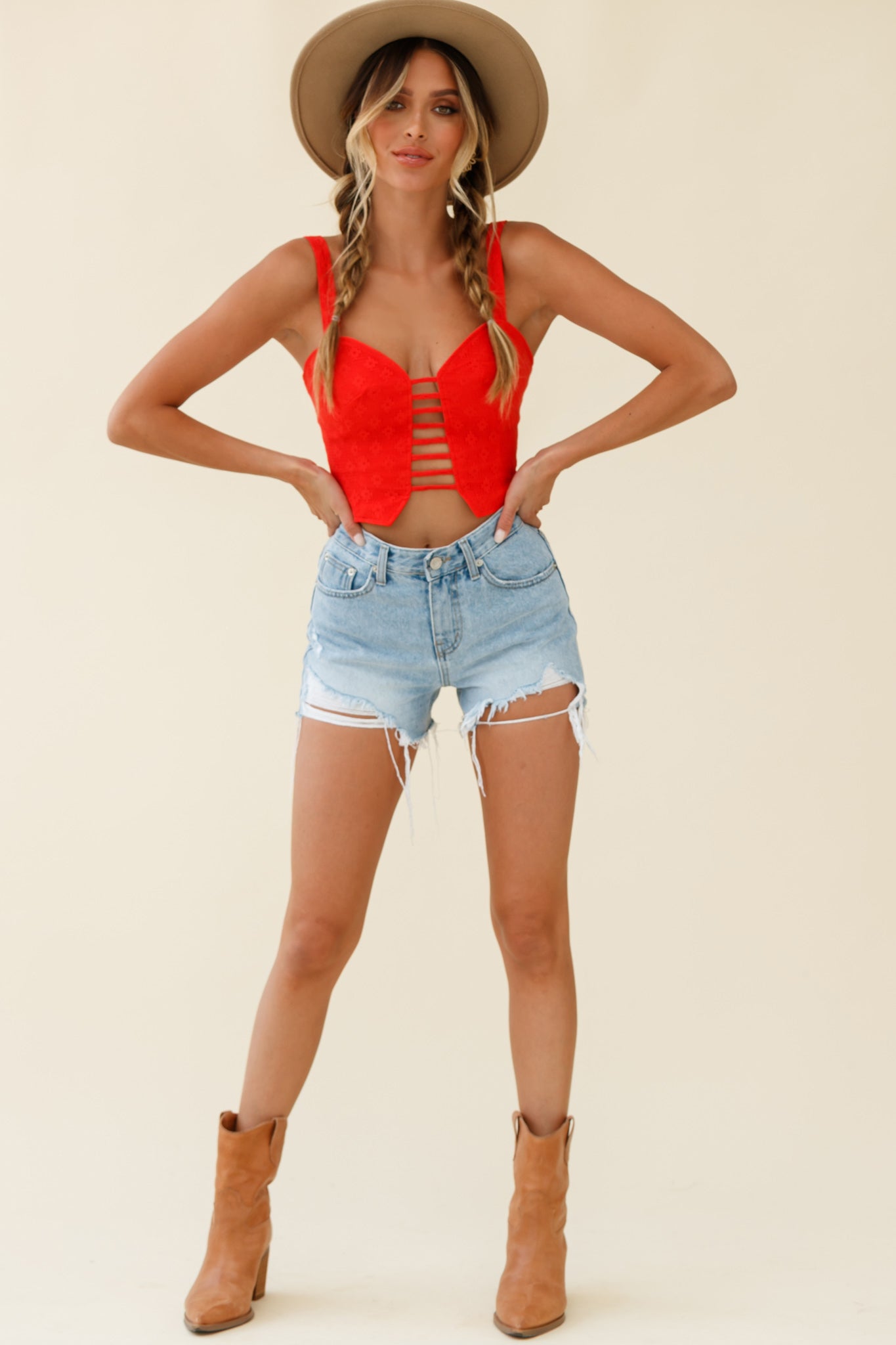 Head West Cut-Out Wide Strap Crop Top Red by Selfie Leslie