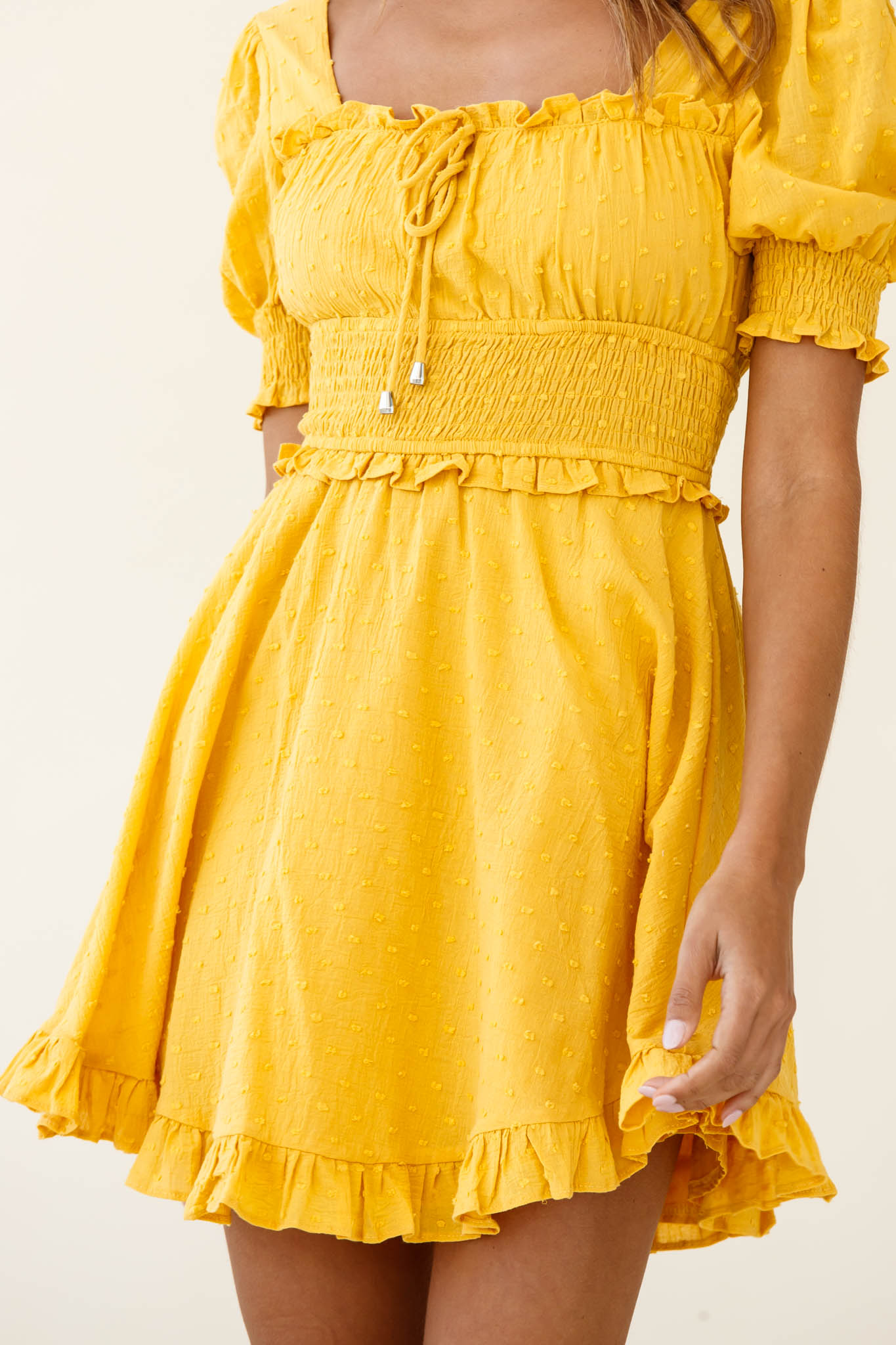 Summer In Paris Puff Sleeve Open Back Dress Mustard by Selfie Leslie