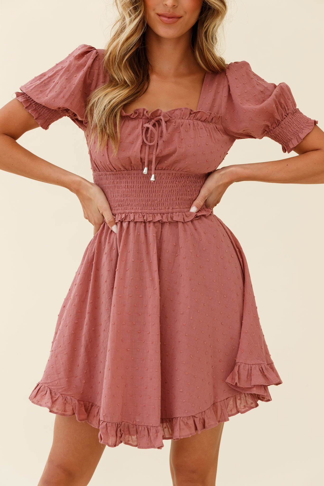 Summer In Paris Puff Sleeve Open Back Dress Rose by Selfie Leslie