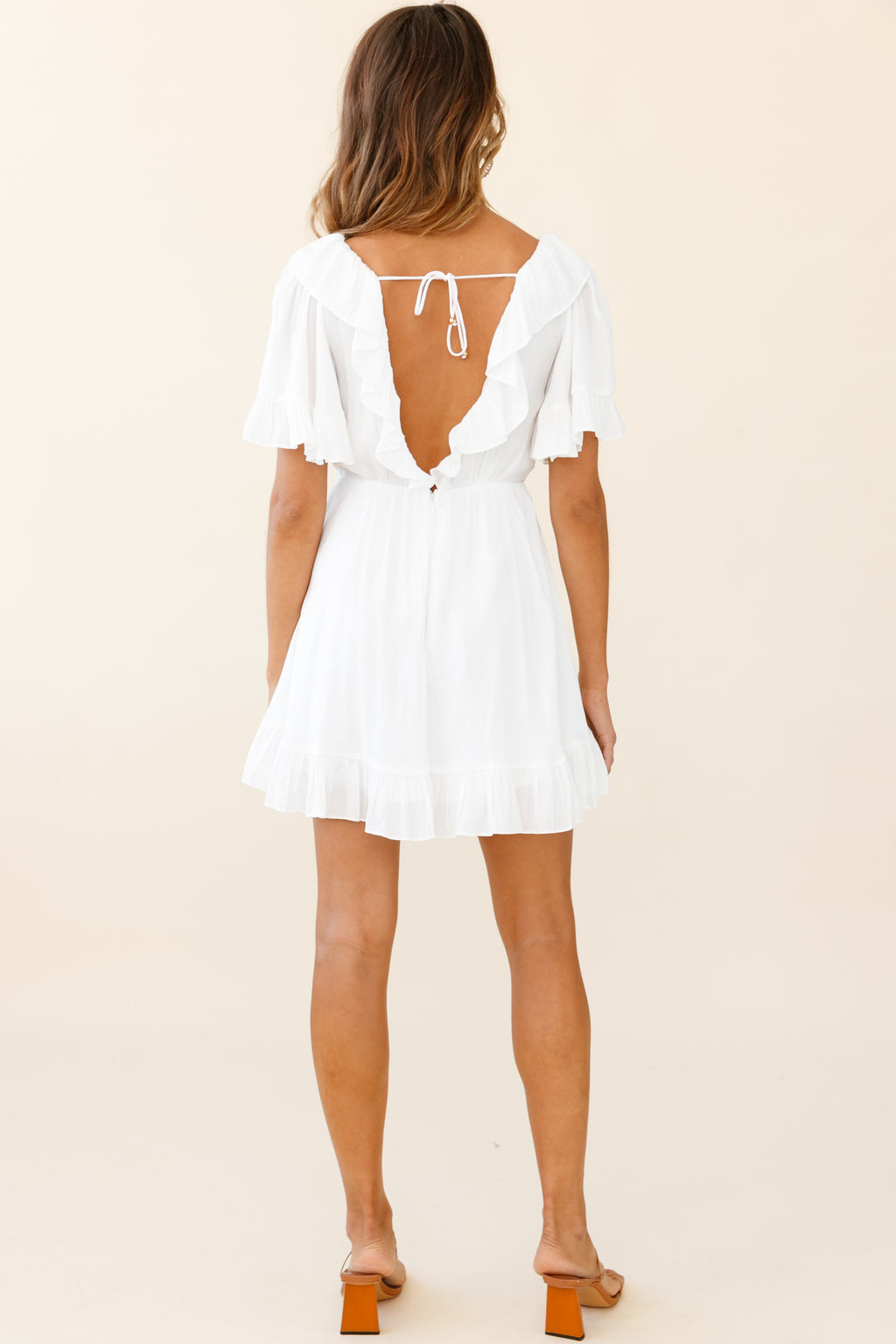 Malika Angel Sleeve Ruffle Trim Dress White by Selfie Leslie