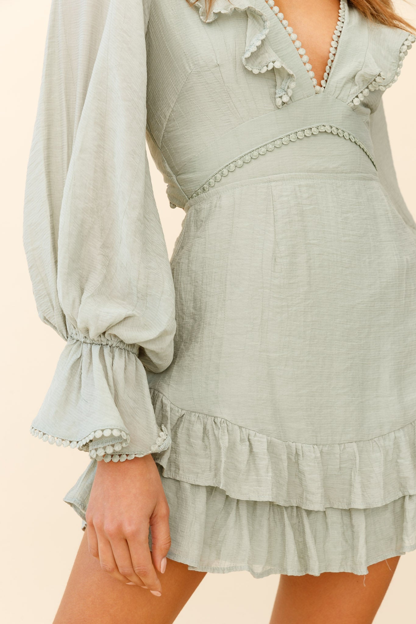 Charade Long Sleeve Corset Back Dress Olive by Selfie Leslie