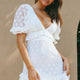 Katherine Puff Sleeve Floral Lace Frill Dress White