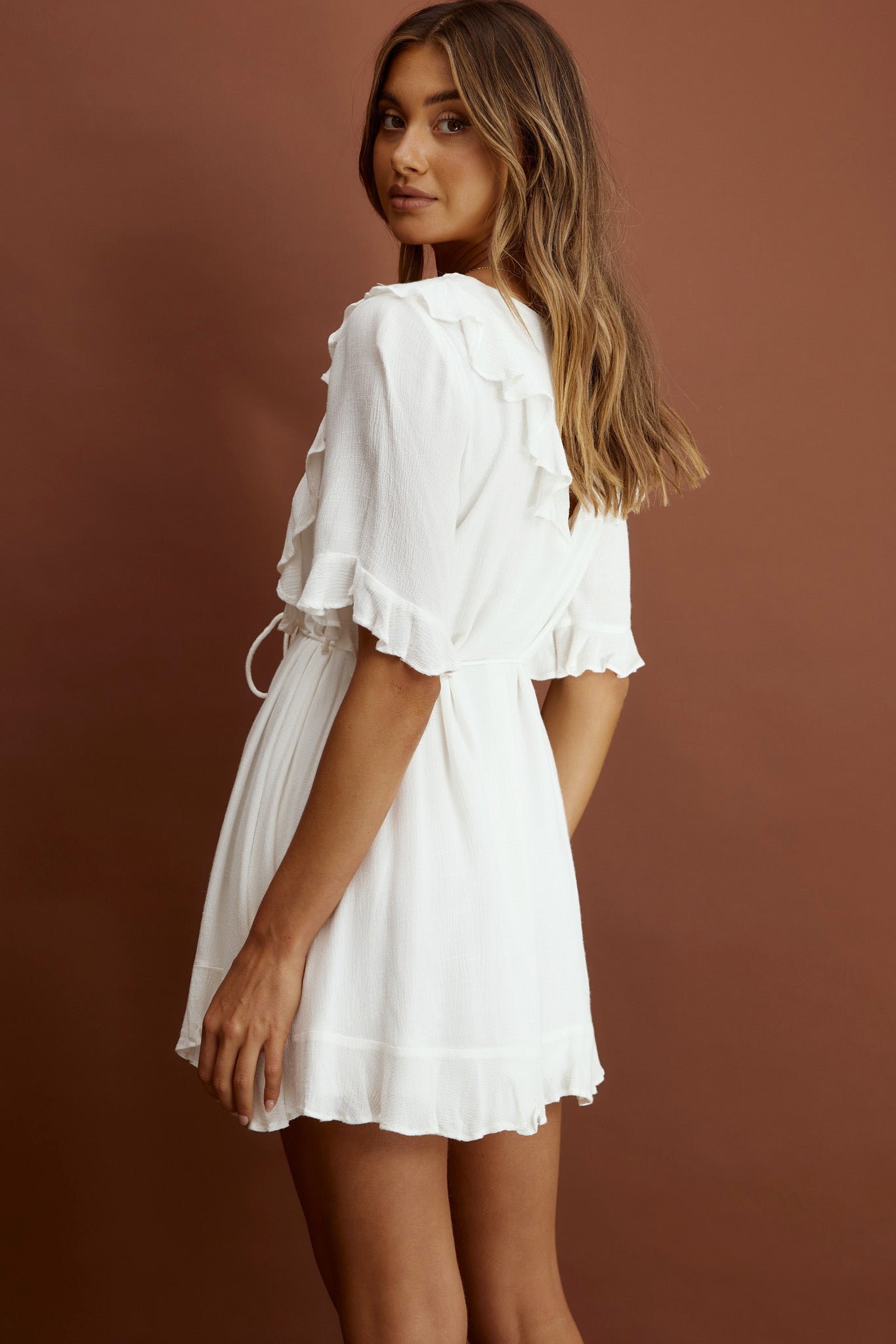 Promenade Faux Placket Pintuck Dress White by Selfie Leslie