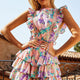 Weekend Muse Sleeveless Layered Frill Dress Floral Print Mint Multi
