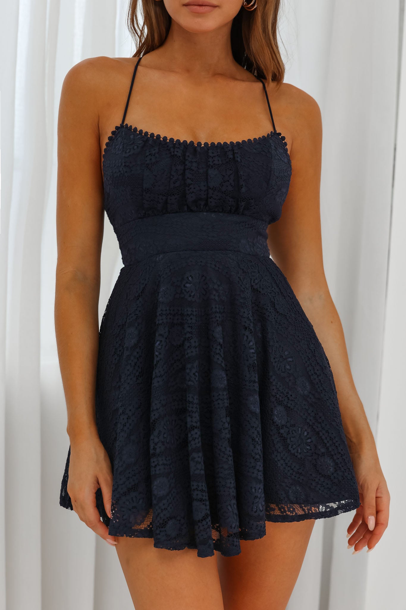 Mardi Circle Trim Lace Babydoll Dress Navy by Selfie Leslie