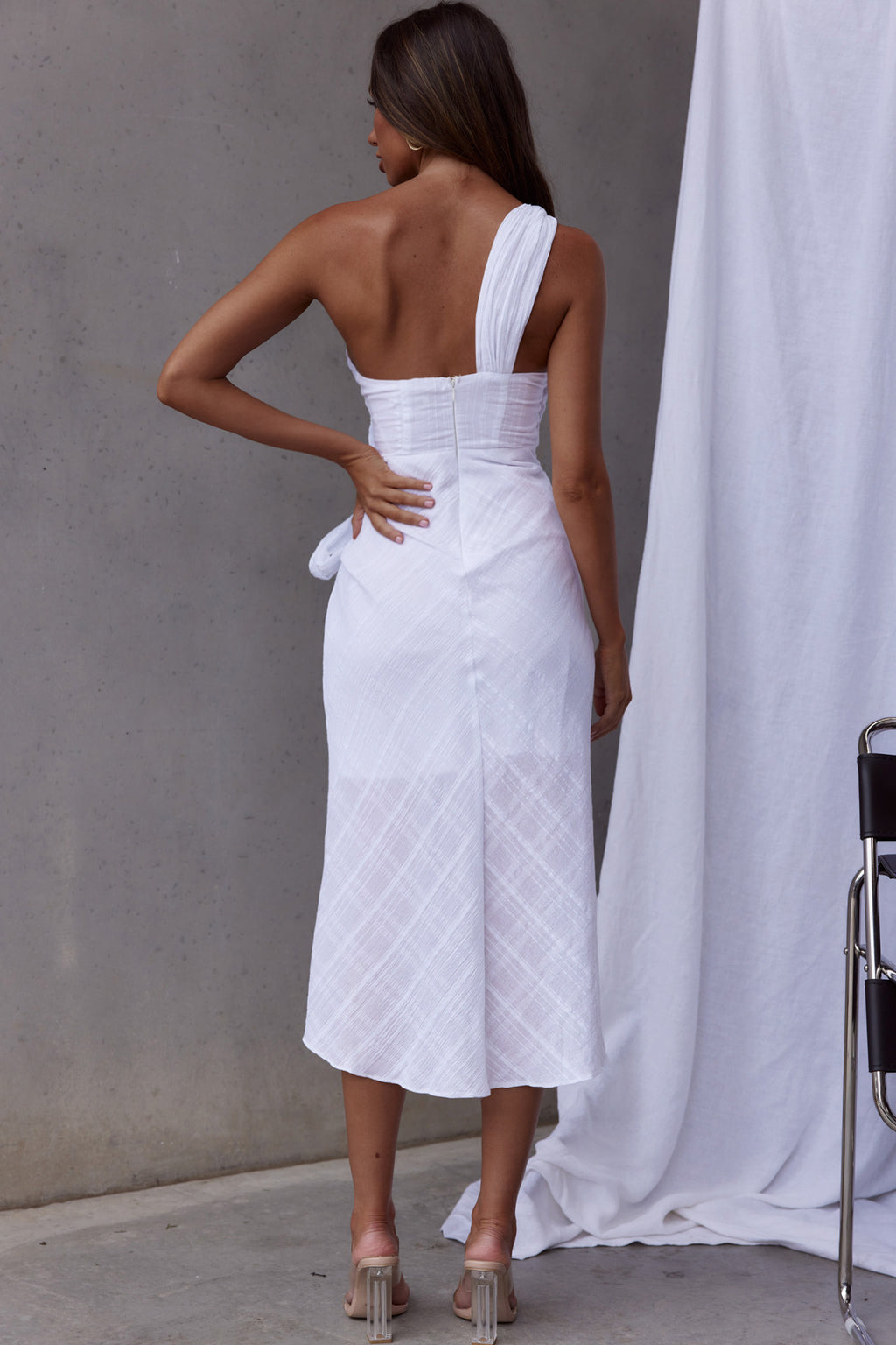 Island Time One-Shoulder Midi Dress White by Selfie Leslie