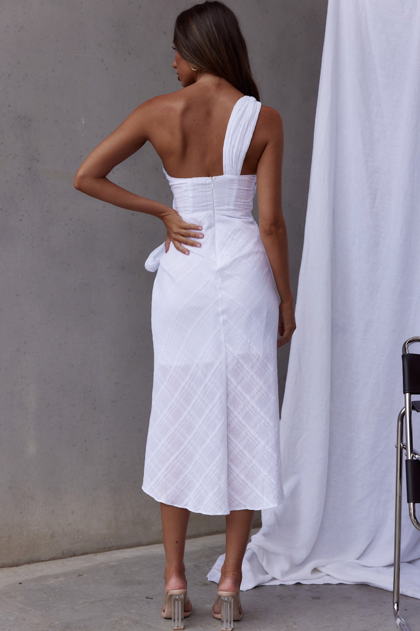 Island Time One-Shoulder Midi Dress White by Selfie Leslie