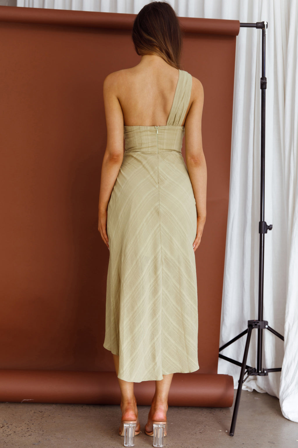 Island Time One-Shoulder Midi Dress Olive by Selfie Leslie