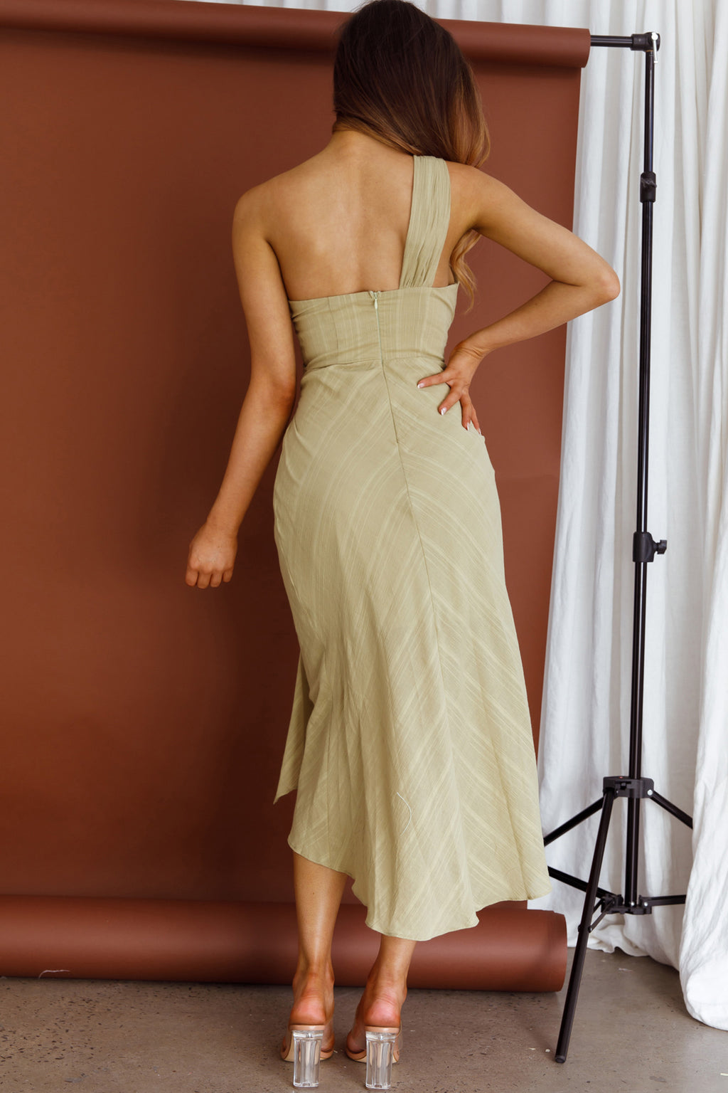 Island Time One-Shoulder Midi Dress Olive by Selfie Leslie