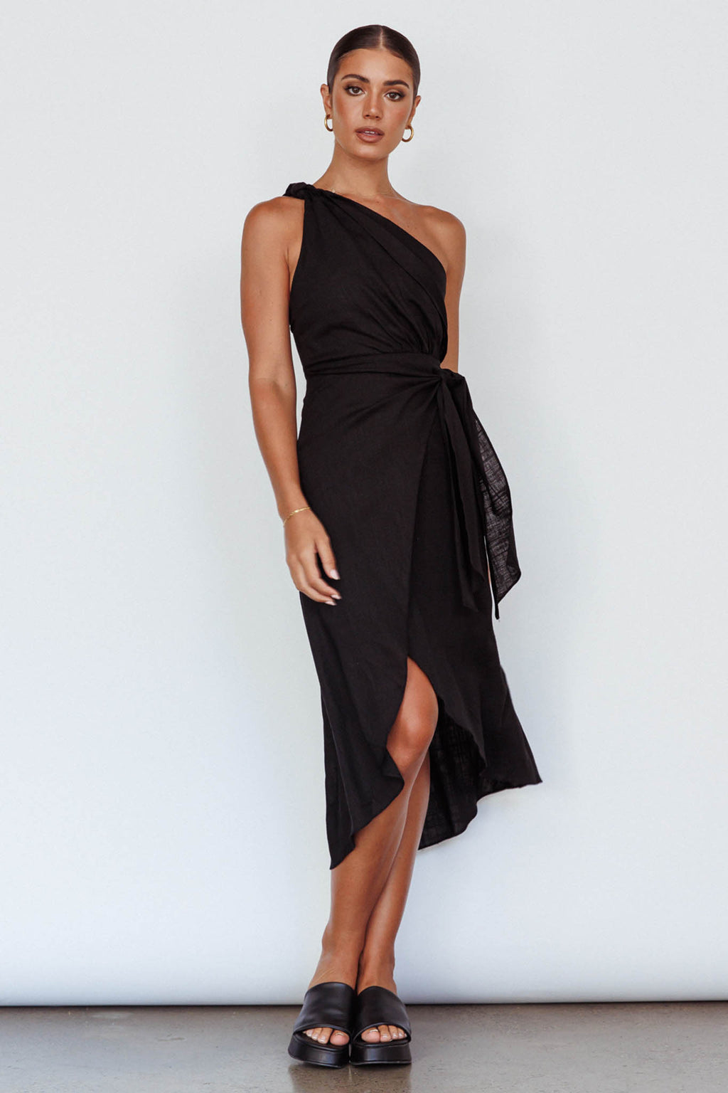 Island Time One-Shoulder Midi Dress Black by Selfie Leslie