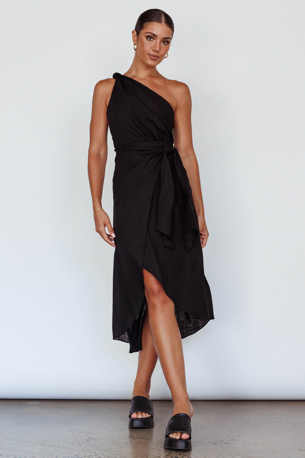 Island Time One-Shoulder Midi Dress Black by Selfie Leslie