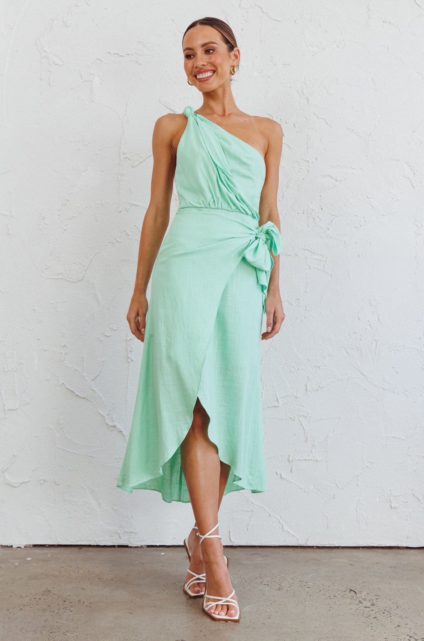Island Time One-Shoulder Midi Dress Mint by Selfie Leslie