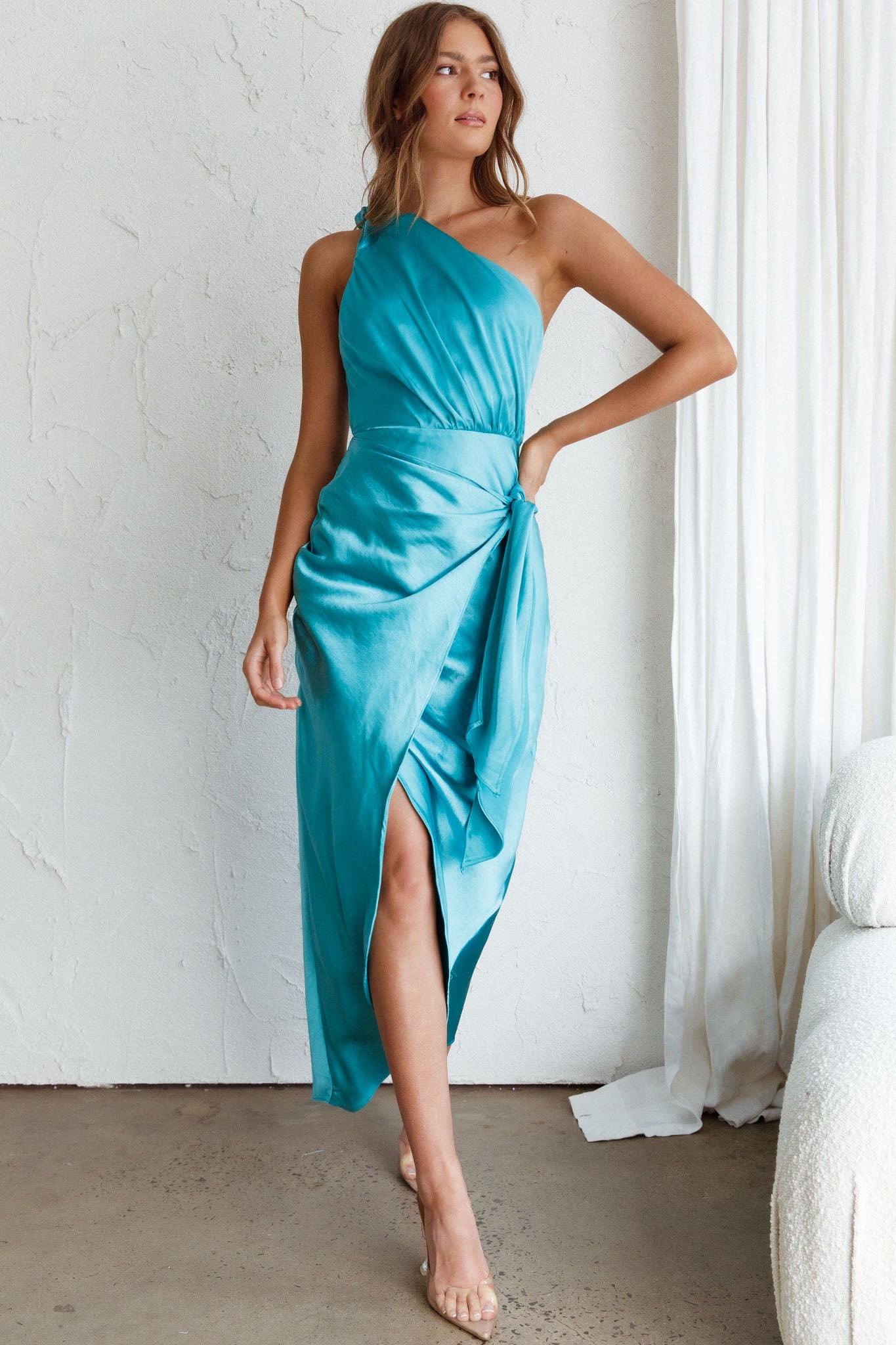 aqua one shoulder cocktail dress Sanyang Mini Dress in Mesh Aqua , Bodycon , One Shoulder