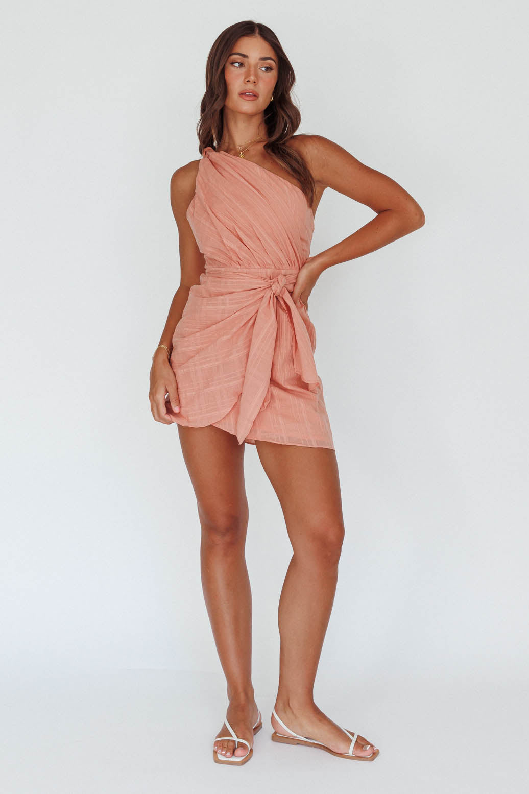 Island Time One-Shoulder Mini Dress Peach by Selfie Leslie