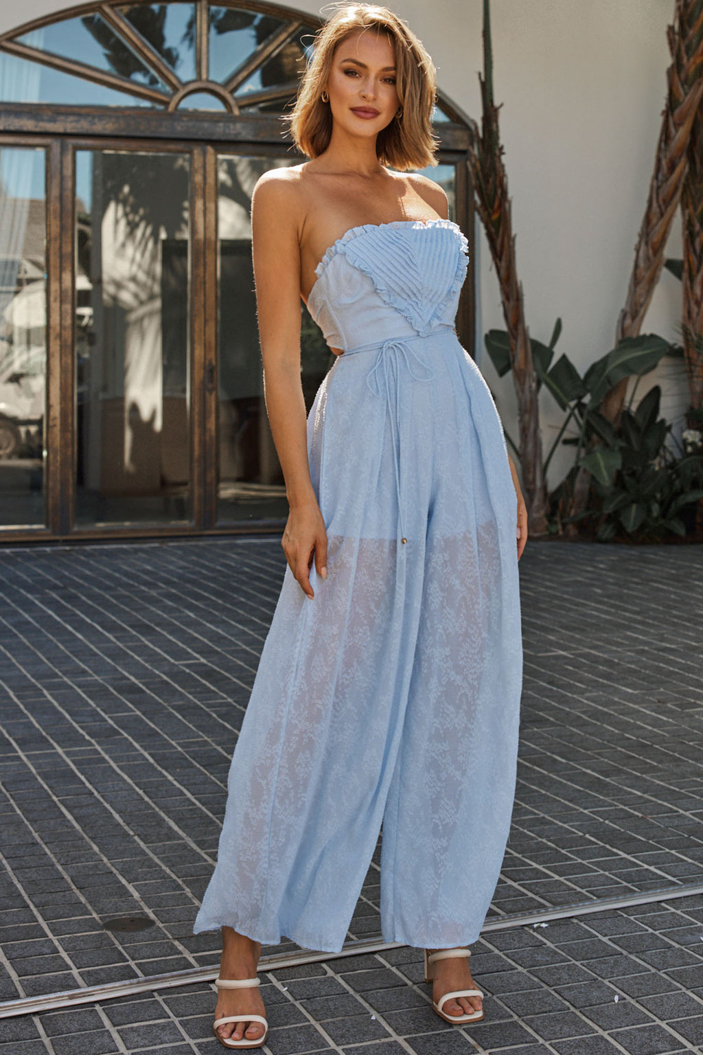 La Galerie Pintuck Pleat Bandeau Jumpsuit Steel Blue by Selfie Leslie